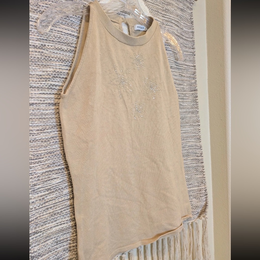 Y2K Beige Sleeveless Top with Embellishments